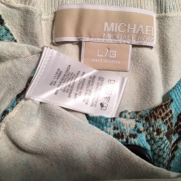 MICHAEL KORS Spring Summer CARDIGAN, NWOT, 3/4 Sleeves, AQUA/BROWN, Size L - Picture 3 of 8